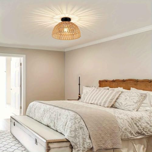 Image of Artica Rattan Ceiling Lamp - Modern Hanging Light Fixture for Bedroom, Living Room & Home Decoration | Rattan Pendant Ceiling Light