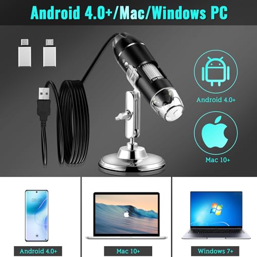 Image of USB Digital Microscope, 50X-1600X Magnification Handheld Digital Microscope with Adjustable Stand, Compatible with Android Phone, Mac, Windows PC