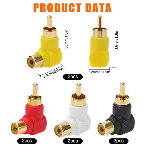KUOQIY 8 PCS Gold-Plated Right Angle Adapter, Right Angle RCA Male to Female Adapter - Image 2