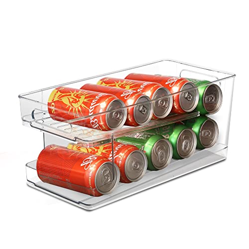 ASAB Can Dispenser Fridge 2 Tier Rolling Fridge Can Dispenser Can Organiser Ideal For Kitchen Pantry Cupboard Shelves Space Saving Can Holder 330ml 10 Pop Beer Soda Drinks Can Storage Capacity Clear