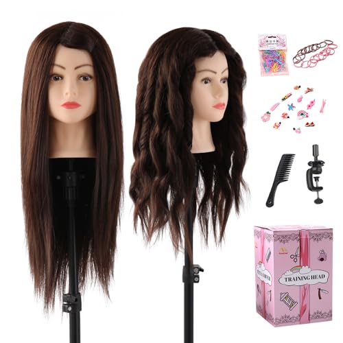 Testa per parrucchieri 80% Veri Capelli Testina Parrucchiere,Manichino Cosmetologia Formazione Pratica Modello Capelli con Morsetto + DIY Accessori