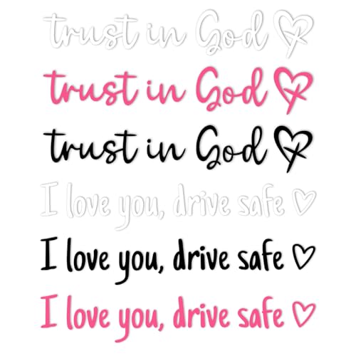 Image of 6psc Car Rearview Mirror Decal, I Love You Drive Safe & Trust in God Vinyl Rear View Mirror Sticker Affirmation Reminder Sticker Car Decoration for Window Water Bottle (White, Black, Pink)