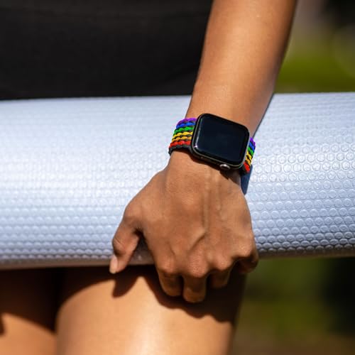 OMECKY Elastic Band Compatible With Apple Watch Band Series 11 10 46mm 9/8/7 45mm, 6/5/4 44mm for Women Men, Nylon Stretchy Braided Solo Loop Sport Strap for iWatch SE/Ultra 1/2/3, XXS Black Rainbow by OMECKY - Image 6