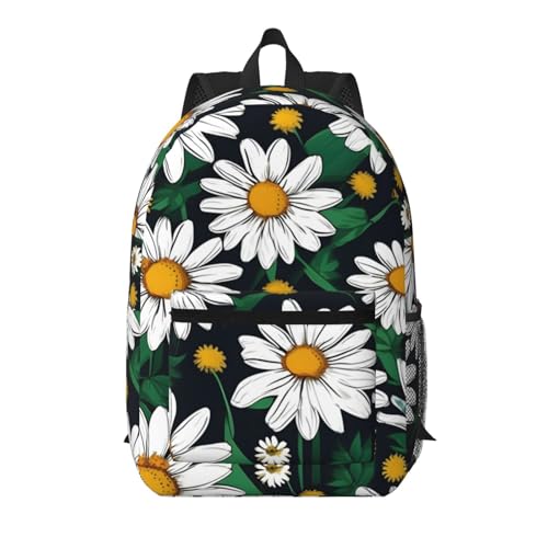 Sac à dos voyage noir imprimé marguerites 43 cm et multipoche pour femme