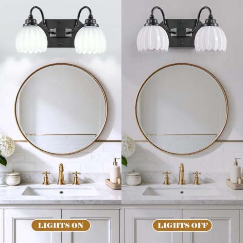 Image of Vintage Bathroom Light Fixtures,2 Light Milk White Crystal