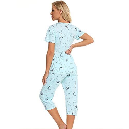 Pijama-de-Mujer-Pijama-de-Dos-Piezas-camison-de-Verano-Traje-de-casa-de-Manga-Corta-Ropa-de-Dormir-de-algodon-Ropa-de-Dormir-Top-y-Pantalones-para-Mujer-nina