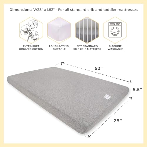 Image of Burt's Bees Baby Essential Organic Cotton Fitted Crib Sheet, Breathable for Boy Girl Standard Crib & Toddler Mattresses