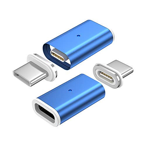 NetDot 10th Generación Adaptador Magnético de Carga Rápida USB-C a USB-C Adaptador Compatible con Teléfonos Inteligentes Android (2 Pack Azul)