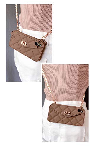 UnnFiko Wallet Phone Case for iPhone 12 Pro, Cute Light Luxury Bag Design, Purse Flip Card Pouch Cover Soft Silicone Case with Handstrap Long Shoulder Strap (Brown, iPhone 12 Pro) - Thumbnail 3