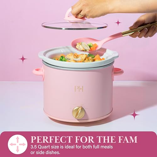 Image of Paris Hilton 3.5-Quart Manual Slow Cooker, Naturally Nonstick Stoneware Ceramic Insert, Three Settings (Low, High, Warm), Dishwasher Safe Family Size Slow Cooker, Pink