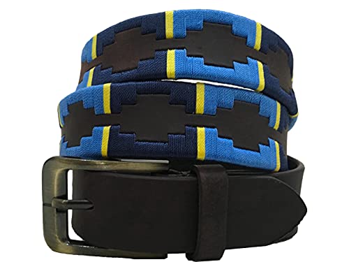 CARLOS DIAZ Mens Womens Premium Unisex Brown Leather Embroidered Designer Polo Belt (115 cm/ 44-46 Inches)