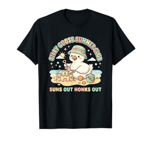 Cute Goose Summer Beach Sandcastle Suns Out Honks Out T-Shirt