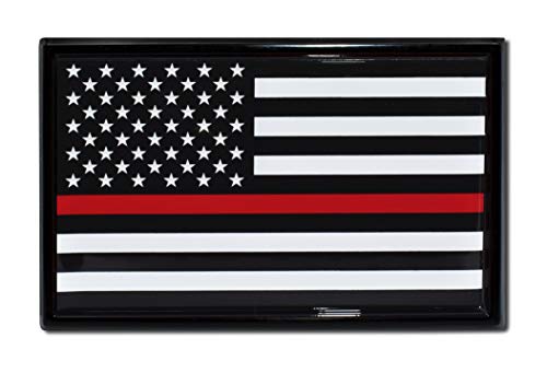 Image of Elektroplate Firefighter Thin Red Line Flag with Black Frame All Metal Emblem for Cars | Universal Fit at 3.8 inch x 2.5 inch | Weatherproof