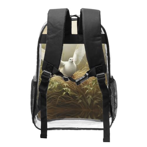 Sac à dos transparent imprimé herbe et colombe avec poches noir