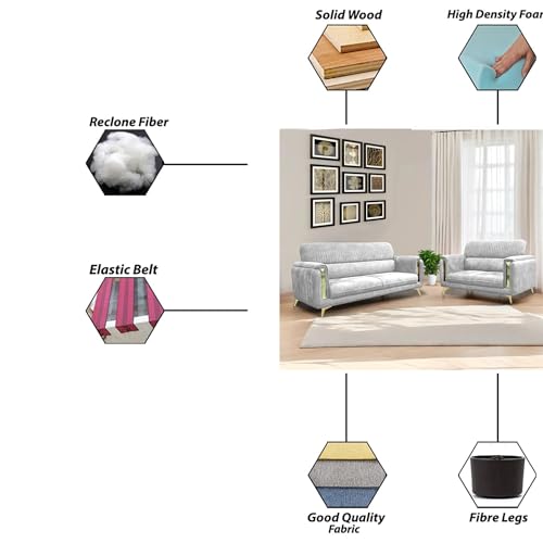 Image of Casaliving Gelio 3+2 Seater Sofa Set for Living Room (Grey Colour) Premium Fabric Sofa
