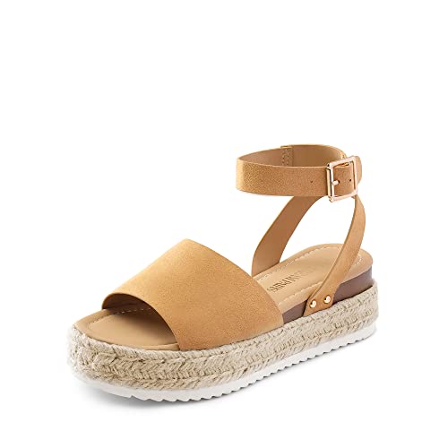 DREAM PAIRS Women's Platform Espadrilles Casual Ankle Strap Wedge Sandals Comfortable Dressy Summer Shoes,Size 7.5,Camal-Suede,SDPW2359W