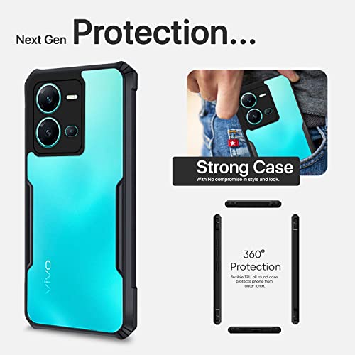 Image of Pikkme Vivo V25 5G Back Cover | Crystal Clear Transparent Back | Ultra Hyrbid | Full Camera Protection | Raised Edge | Bumper Back Case for Vivo V25 5G (Plastic, Black)