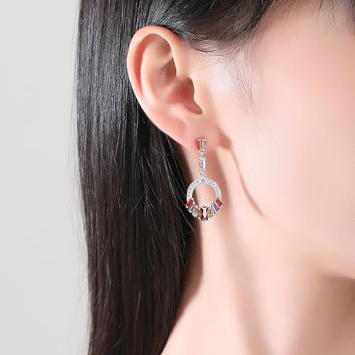 14K Gold Drop Earrings with Colorful Moissanite for Women, Sparkling Long Dangle Earrings for Special Occasion3