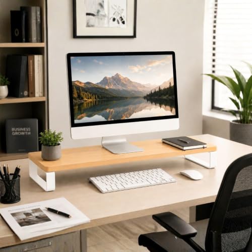 Image of Decorlay Engineered Wood Monitor Stand Riser for Desk with Metal Legs, Desktop Organizer & Computer Screen Stand, Laptop Stand Shelf with Keyboard Storage, Tabletop Desk Organizer for Home Office Accessories