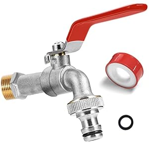 SPGOOD Waterkraan voor de tuin, premium kraan 3/4 inch van messing, roest- en vorstbestendig, met gratis slangaansluiting, 1 x rolafdichtingstape, voor tuin, wasmachine, thuis of industrie (rood)