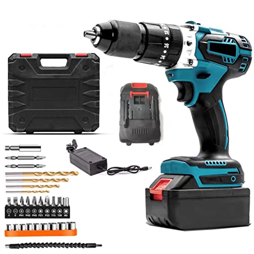 DZSM 18V Akku-Bohrschrauber mit 28-teiligem Zubehör, 32Nm-Max. Bohrmaschinen und Schraubendreher-Sets, 20+3 Drehmoment-Schlagbohrmaschine mit 2,0AH Batterien, 3/8-Zoll-Bohrfutter, 2 Geschwindigkeiten