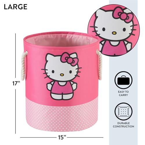 Image of Sanrio Hello Kitty 3 Piece Fabric Storage Basket Set, Pink Nestable Toy Storage Bins with Rope Handles - Kids Bedroom & Nursery Organizer
