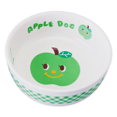 犬猫用フードディッシュ・アップルドッグ※日本製(電子レンジ可)【グリーン】(9435)可愛い林檎(りんご)柄の陶器素材の食器!No.9455の食器台(別売)とセットで可愛さ倍増! ポンポリース