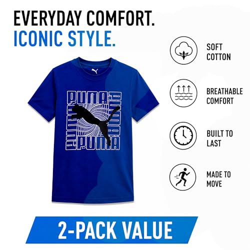 Image of PUMA Boys T-Shirts Athletic Crewneck Short Sleeve Tees (Sizes S-XL) | Soft Breathable Cotton Blend, Comfortable Casual Fit, Great for School, Play & Everyday Wear