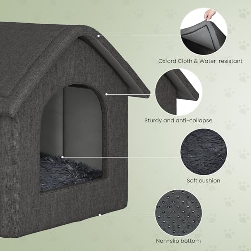 EUGAD Große Hundehöhle, Haustierhaus mit Plüschkissen, Hundehaus Hundehütte Outdoor Große Hunde 60x55x60cm, Katzenhaus für Draußen Winterfest Wasserfest Wetterfester für Streuner Haustiere