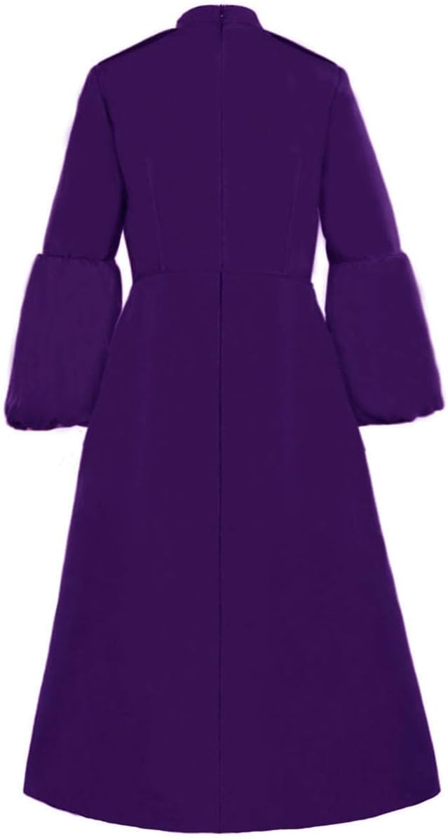 Clergy Dresses for Women Tab Collar A-Line Long Sleeve Loose Elegant Dress - Image 2