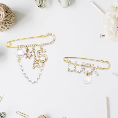 Image of 2 Pcs Vintage Number 5 Lapel Pins and Fashion Chain Brooch Imitating Rhinestone Crystal Brooch Pin