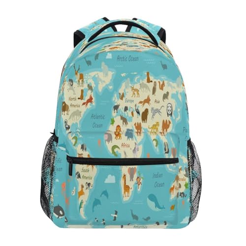 Sac à dos avec carte du monde animal pour écoliers et ados