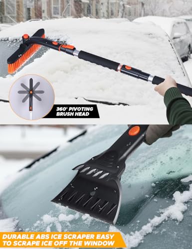 Image of EcoNour 53″ 3 in1 Extendable Snow Brush with Ice Scraper for Car Windsheild | 360 Pivoting Long Snow Brush for SUV, Truck, and Car | Winter Car Accessories