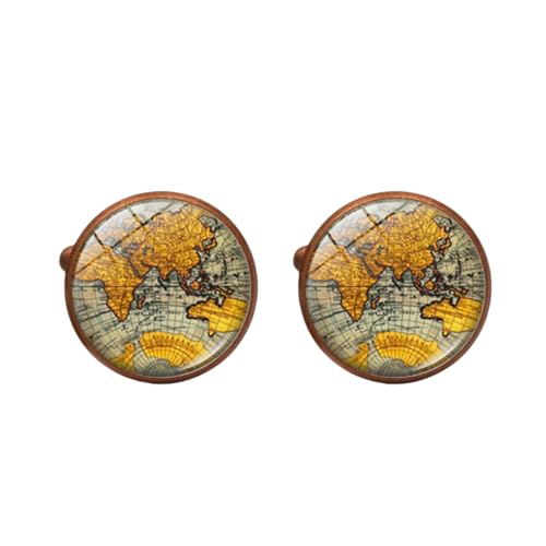 1 Paio Di Gemelli Rotondi Mappa Del Mondo Gemelli Da Uomo Camicia Francese