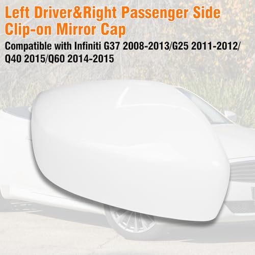 Moonlinks Compatible with Infiniti G37 2008-2013/G25 2011-2012/Q40 2015/Q60 2014-2015 Mirror Cover Replacement, White Left Driver & Right Passenger Side Clip-on Mirror Cap Without Turn Signal by Moonlinks - Used condition - Image 7