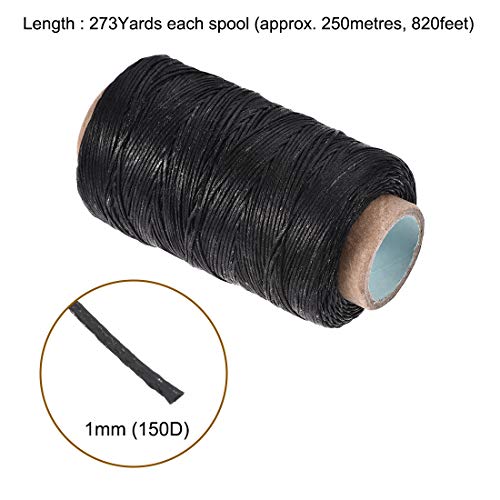 Hilo encerado para coser cuero 273 yardas 1mm negro miniatura 2
