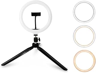 LED Selfie Ring Light with Tripod Stand Phone Holders 3 Color Modes and 10 Brightness Dimmable Supports Phone Camera and go pro for Live Streaming Makeup Photography Selfie (Color:Desktop tripod) (D