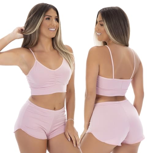 Kit 2 Pijama Baby Doll Feminino Short Linha Noite 834 (Branco + Rosé, P)