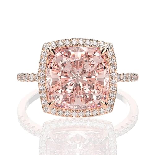Women's S925 Silver Rings 7# 4.4ct Pink Square High Carbon Diamond Rings Women's Engagement Wedding Rings (5#-9#) (pink 5)
