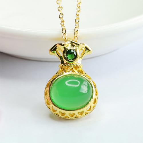 Collier Chrysoprase et Argent 925 plaqué Or | Pendentif Sac d'argent