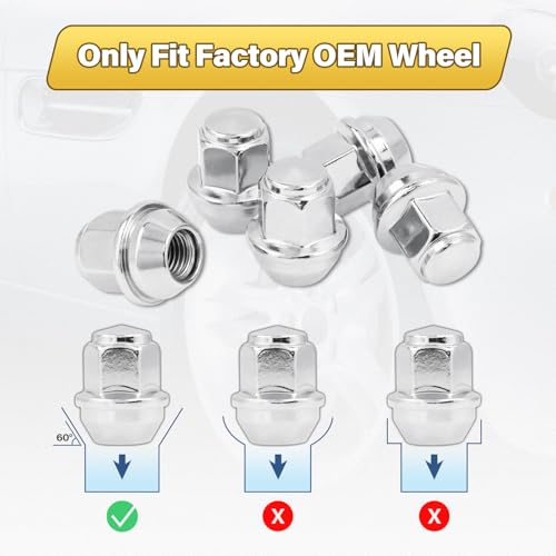 Image of 20PCS M12x1.5 Lug Nuts, Compatible with F-ord Escape Focus Fusion Fiesta EcoSport, Lincoln MKC MKZ, One-Piece Chrome OEM Factory Style Large Acorn Seat Lug Nuts