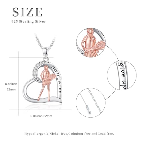 Sports Necklace 925 Sterling Silver Heart Pendant Necklace Never Give Up Jewelry Graduation Gifts for Women Sports Lovers4