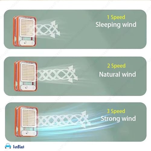 Image of FunBlast Portable Mist Fan - USB Rechargeable Mini Desk Fan with Water Spray, Cooling Table Fan for Travel, Office, Makeup & Outdoor Use (Orange)