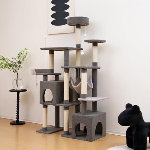 Árbol para Gatos 67in, Torre Rascador Multi-Niveles Gris miniatura 3