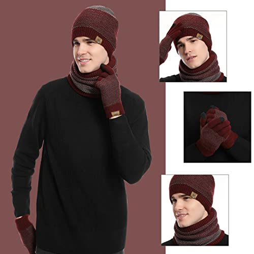 Womens Beanie Hat Scarf with Touchscreen Gloves Skull Cap Neck Warmer with Fleece Lined Long Scarves for Women Men4