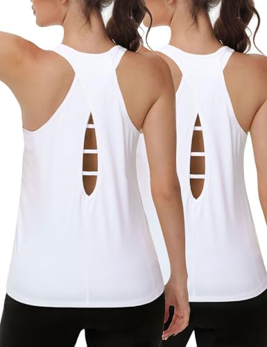 YOYOYOGA Workout Tops for Women Tank Tops Sleeveless Yoga Shirts Loose Fit Athletic Running Gym Tennis Active 2 Pack