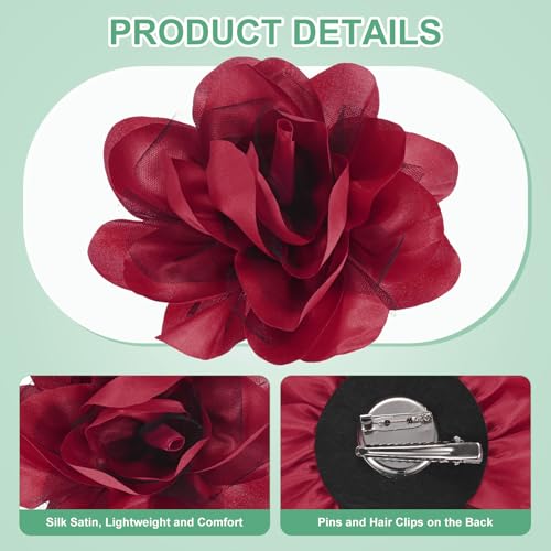 Image of M METERXITY Large Women's Brooches Lapel Pin, Lapel Pins Dainty Satin Fabric Big Camellia Flower Hair Clip Dancer Pin Up for Hats /Parties /Clothes