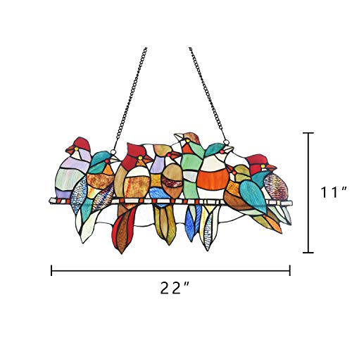 COTOSS Tiffany Stained Glass Window Hangings, 8 Birds on a Wire Stained Glass, Stained Glass Panels, Art Glass Window Treatments