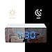 Digital Alarm Clock, LED Display Clock Best Makeup Bedroom Mirror Travel Alarm Office Bedroom Clock, Alarm Clock with Snooze, Dimmer Control, Support Battery Powered and with USB Port-Blue
