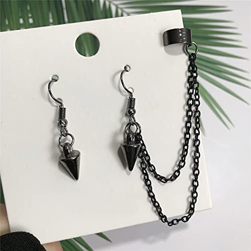 ANDPAI Unique Lightweight Black Silver Punk Long Tassel Chain Ear Cuff Earrings 316L Stainless Steel Vintage Barrel Nails Crawler Climer Dangle Drop Stud Earrings for Men Women Unisex3